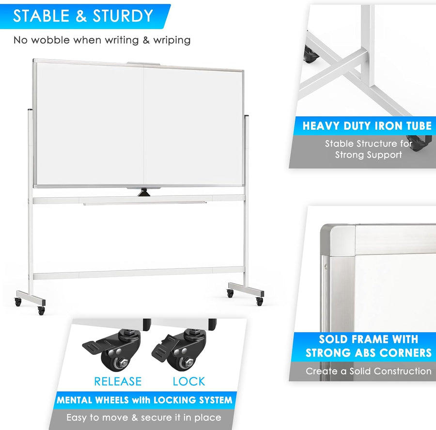 CARLA HOME Double-Sided Magnetic Whiteboard 120x90cm with Wheels, Reversible Design for School, Office & Home, image 4
