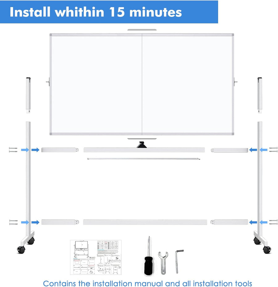 CARLA HOME Double-Sided Magnetic Whiteboard 120x90cm with Wheels, Reversible Design for School, Office & Home, image 8