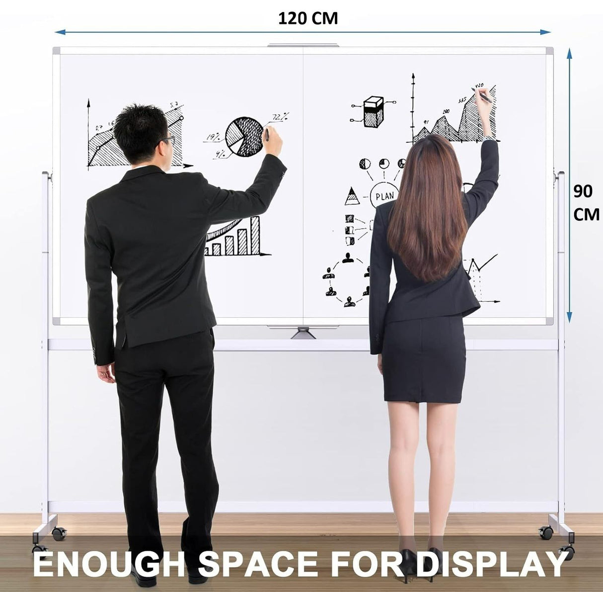 CARLA HOME Double-Sided Magnetic Whiteboard 120x90cm with Wheels, Reversible Design for School, Office & Home