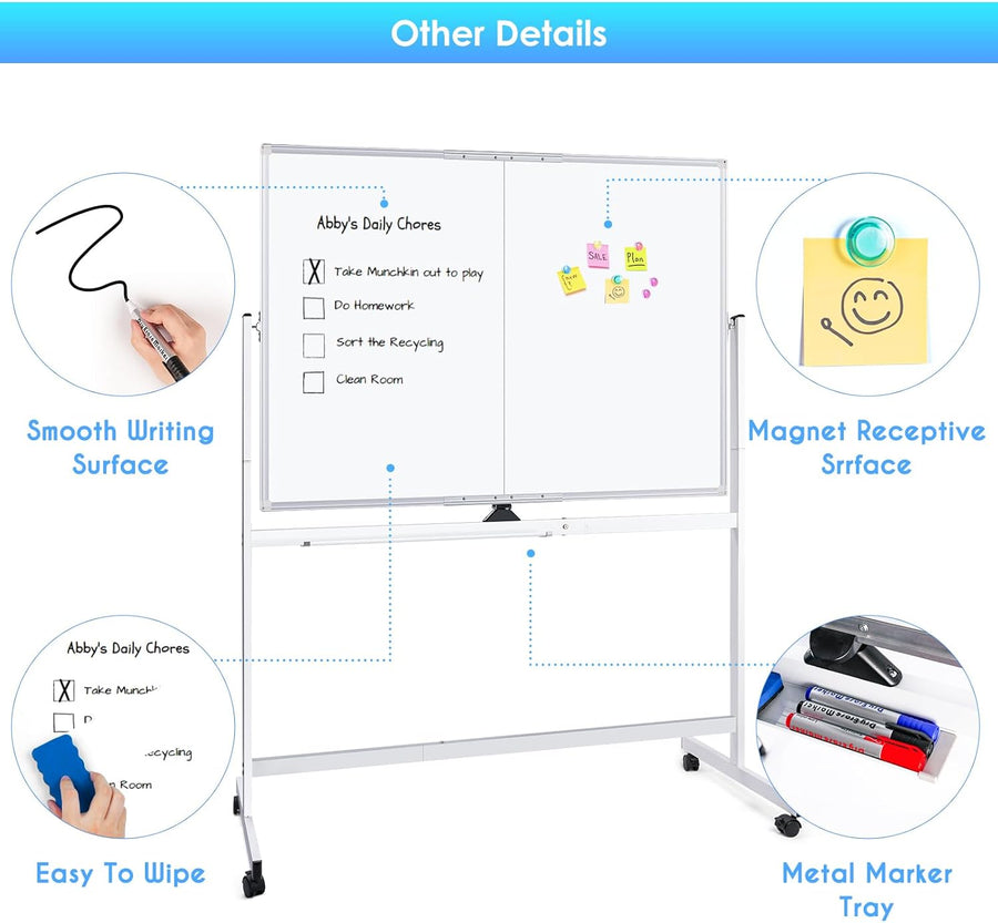 CARLA HOME Double-Sided Magnetic Whiteboard 120x90cm with Wheels, Reversible Design for School, Office & Home, image 10