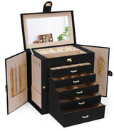 CARLA HOME 6-Layer Large Jewelry Box for Women withDrawers, Mirror, Lock, Necklace Hooks & Side Compartments for Rings, Earrings, Bracelets, Gifts (