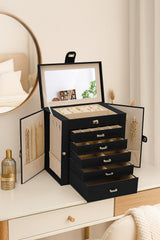 CARLA HOME 6-Layer Large Jewelry Box for Women withDrawers, Mirror, Lock, Necklace Hooks & Side Compartments for Rings, Earrings, Bracelets, Gifts (