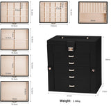 CARLA HOME 6-Layer Large Jewelry Box for Women withDrawers, Mirror, Lock, Necklace Hooks & Side Compartments for Rings, Earrings, Bracelets, Gifts (Black) - Side View
