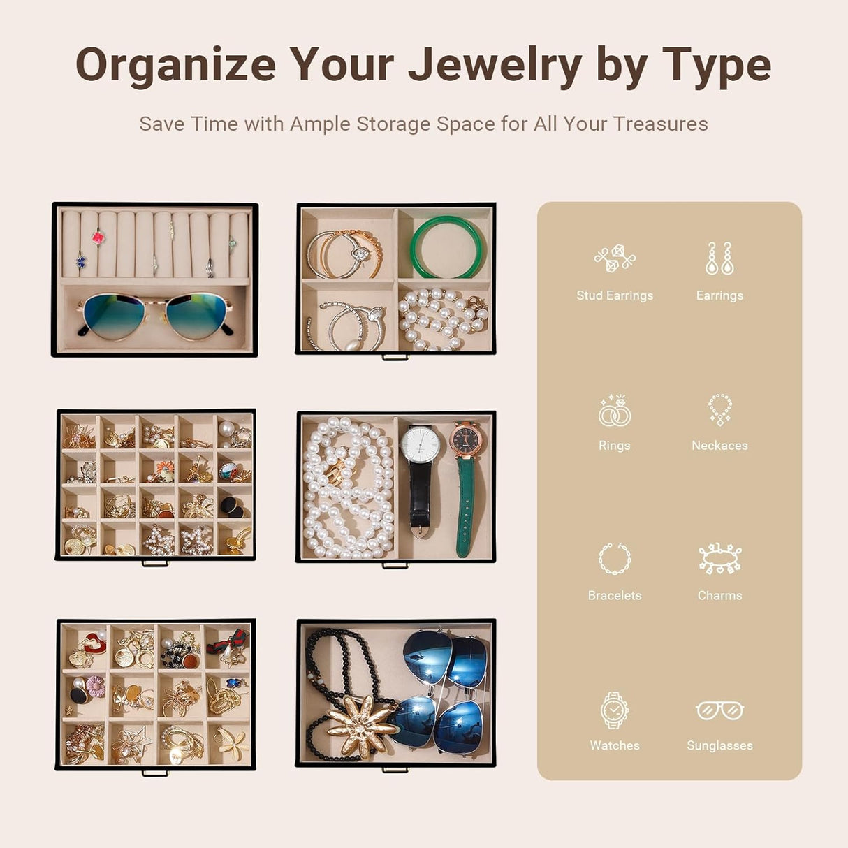 CARLA HOME 6-Layer Large Jewelry Box for Women withDrawers, Mirror, Lock, Necklace Hooks & Side Compartments for Rings, Earrings, Bracelets, Gifts (