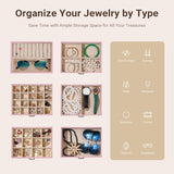 CARLA HOME 6-Layer Large Jewelry Box for Women withDrawers, Mirror, Lock, Necklace Hooks & Side Compartments for Rings, Earrings, Bracelets, Gifts (Pink) - Top-Down View