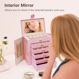 CARLA HOME 6-Layer Large Jewelry Box for Women withDrawers, Mirror, Lock, Necklace Hooks & Side Compartments for Rings, Earrings, Bracelets, Gifts (