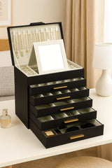 CARLA HOME 6-Layer Large Jewelry Organizer Box for Women with Mirror, Drawers, Hooks & Dividers for Rings, Necklaces, Bracelets, Ideal Gift for Women
