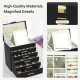 CARLA HOME  6-Layer Large Jewelry Organizer Box for Women with Mirror, Drawers, Hooks & Dividers for Rings, Necklaces, Bracelets, Ideal Gift for Women (Black) - Top-Down View