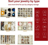 CARLA HOME  6-Layer Large Jewelry Organizer Box for Women with Mirror, Drawers, Hooks & Dividers for Rings, Necklaces, Bracelets, Ideal Gift for Women (White) - 45-Degree Angle