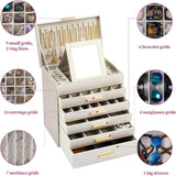 CARLA HOME  6-Layer Large Jewelry Organizer Box for Women with Mirror, Drawers, Hooks & Dividers for Rings, Necklaces, Bracelets, Ideal Gift for Women (White) - Rear View