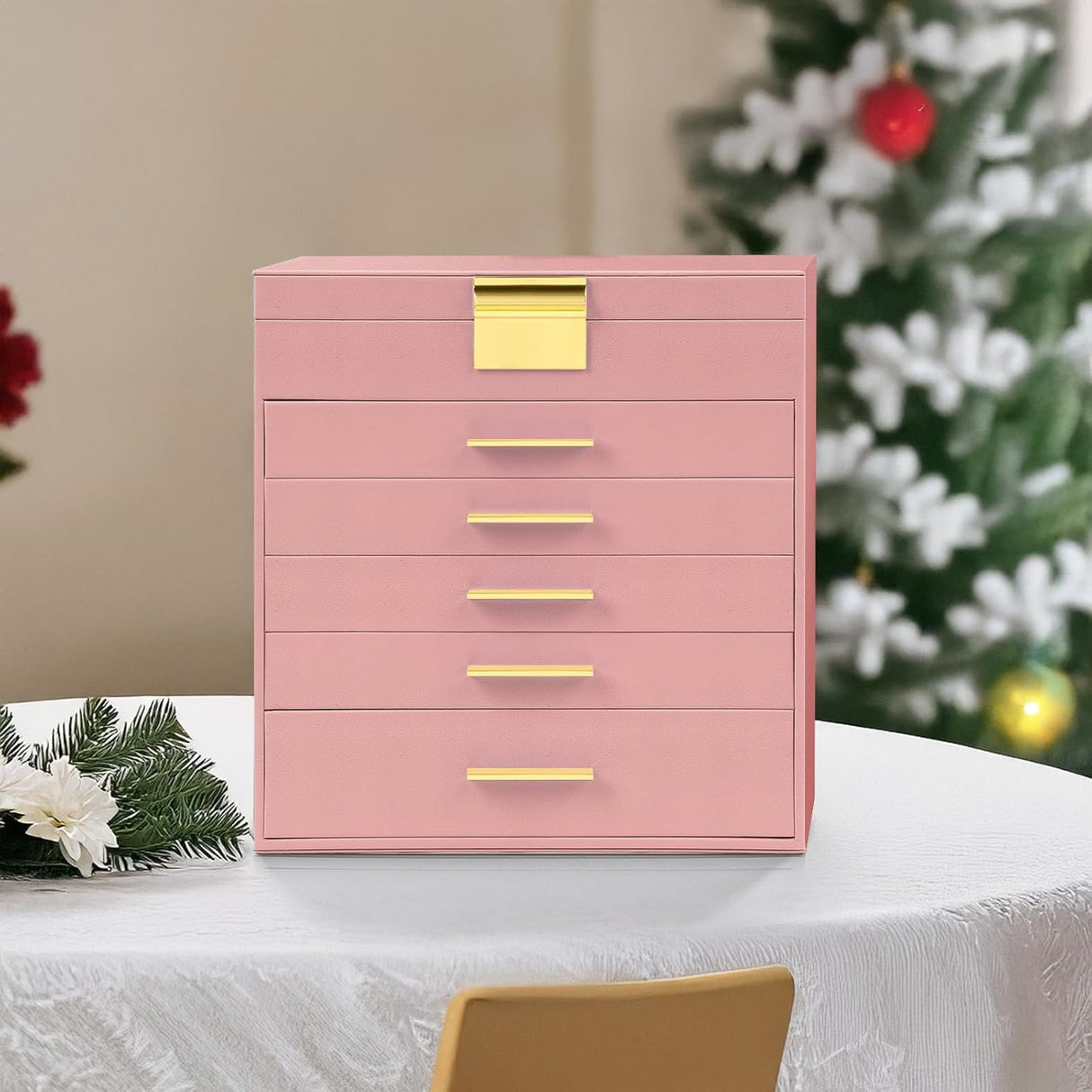 CARLA HOME  6-Layer Large Jewelry Organizer Box for Women with Mirror, Drawers, Hooks & Dividers for Rings, Necklaces, Bracelets, Ideal Gift for Women (Pink)