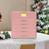 CARLA HOME  6-Layer Large Jewelry Organizer Box for Women with Mirror, Drawers, Hooks & Dividers for Rings, Necklaces, Bracelets, Ideal Gift for Women (Pink) - Close-Up Angle