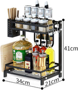 CARLA HOME 2-Tier Kitchen Spice Rack Organizer Storage Shelf for Condiments, Oil Bottles, Utensils, Cutting Board & More - Side View