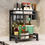 CARLA HOME 2-Tier Kitchen Spice Rack Organizer Storage Shelf for Condiments, Oil Bottles, Utensils, Cutting Board & More - Rear View