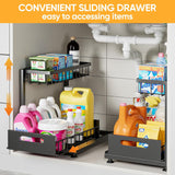 CARLA HOME 2 Pack Under Sink Organiser with Sliding Drawers for Kitchen & Bathroom - Side View