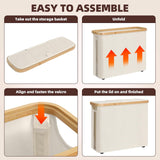 CARLA HOME 2 Pack Toilet Paper Storage Basket Holds Up to 12 Rolls with Bamboo Lid and Handle for RV Closet (White) - Close-Up Angle