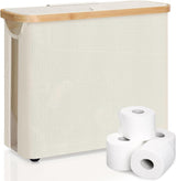 CARLA HOME 2 Pack Toilet Paper Storage Basket Holds Up to 12 Rolls with Bamboo Lid and Handle for RV Closet (White) - Extra Image