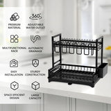 CARLA HOME Dish Drying Rack 2-Tier Kitchen Drainer with Drainboard - Side View