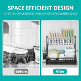 CARLA HOME Dish Drying Rack 2-Tier Kitchen Drainer with Drainboard - Close-Up Angle
