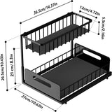 CARLA HOME 2 Tier Under Sink Organiser with Sliding Drawers for Kitchen & Bathroom - Low Angle