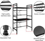 CARLA HOME 3-Tier Microwave Oven Rack with Adjustable Metal Kitchen Shelf Stand for Countertop Storage and 6 Hooks for Utensils - Top-Down View