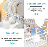 CARLA HOME 2-Tier Dish Drying Rack for Kitchen Counter with Removable Drip Tray, Utensil Holder and Cutlery Organizer - Rear View