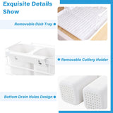 CARLA HOME 2-Tier Dish Drying Rack for Kitchen Counter with Removable Drip Tray, Utensil Holder and Cutlery Organizer - Close-Up Angle