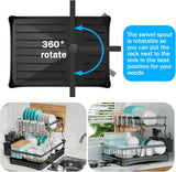 CARLA HOME 2-Tier Dish Drying Rack for Kitchen Counter with Drainboard, Utensil Holder, Cup Rack & Cutlery Organizer - Front View