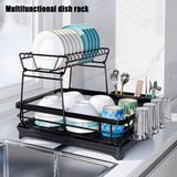 CARLA HOME 2-Tier Dish Drying Rack for Kitchen Counter with Drainboard, Utensil Holder, Cup Rack & Cutlery Organizer - 45-Degree Angle