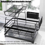 CARLA HOME 2-Tier Dish Drying Rack for Kitchen Counter with Drainboard, Utensil Holder, Cup Rack & Cutlery Organizer - Rear View