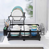 CARLA HOME 2-Tier Dish Drying Rack for Kitchen Counter with Drainboard, Utensil Holder, Cup Rack & Cutlery Organizer - Close-Up Angle