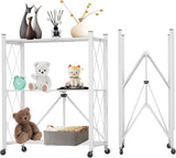 CARLA HOME 3-Tier Foldable Storage Shelf with Wheels for Kitchen Garage Pantry or Basement (White)
