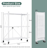 CARLA HOME 3-Tier Foldable Storage Shelf with Wheels for Kitchen Garage Pantry or Basement (White)