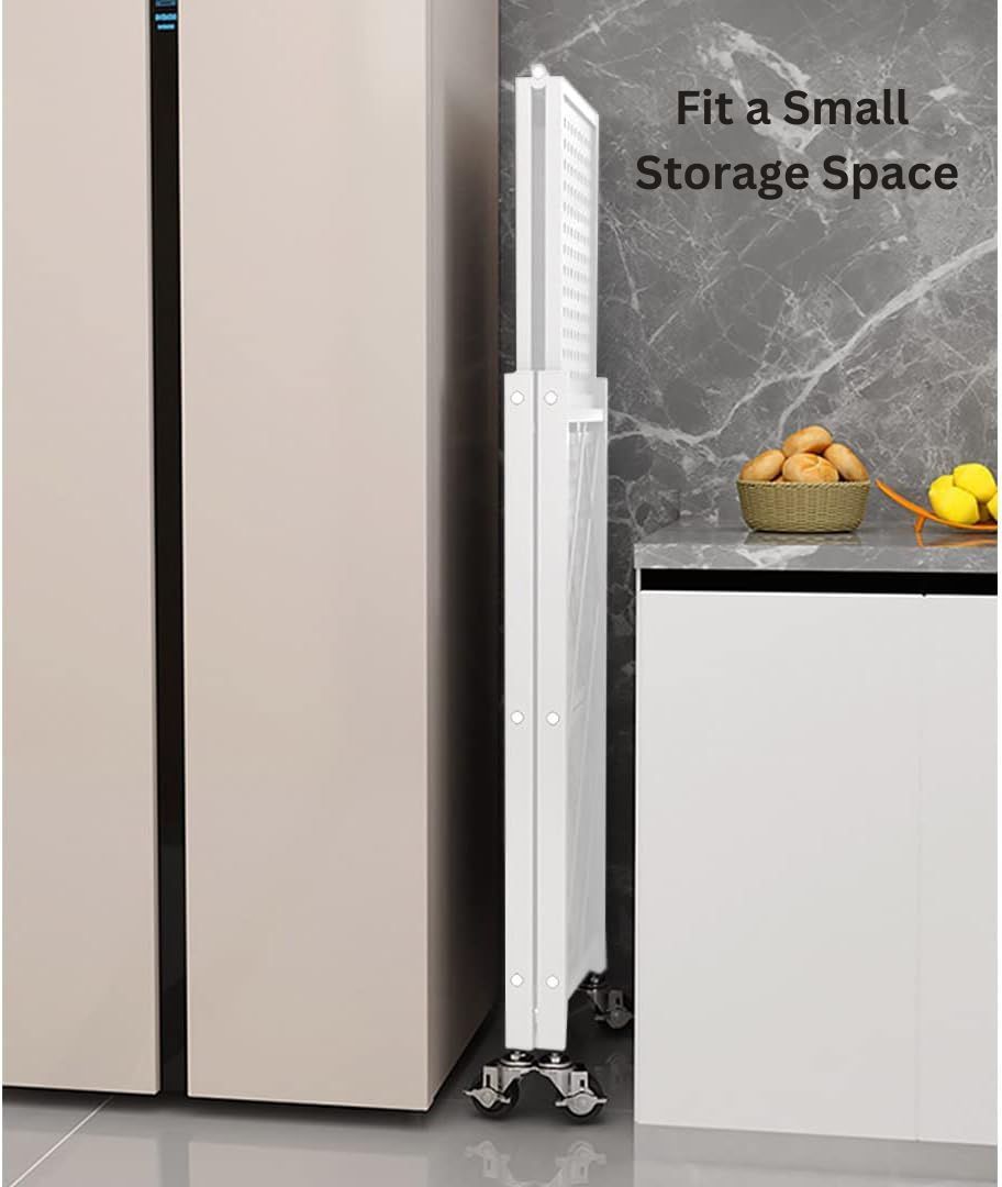 CARLA HOME 3-Tier Foldable Storage Shelf with Wheels for Kitchen Garage Pantry or Basement (White)