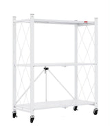 CARLA HOME 3-Tier Foldable Storage Shelf with Wheels for Kitchen Garage Pantry or Basement (White)
