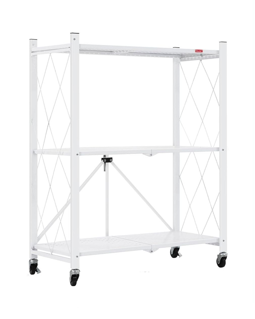 CARLA HOME 3-Tier Foldable Storage Shelf with Wheels for Kitchen Garage Pantry or Basement (White)