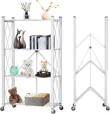 CARLA HOME 4-Tier Foldable Storage Shelf with Wheels for Kitchen Garage Pantry or Basement (White)