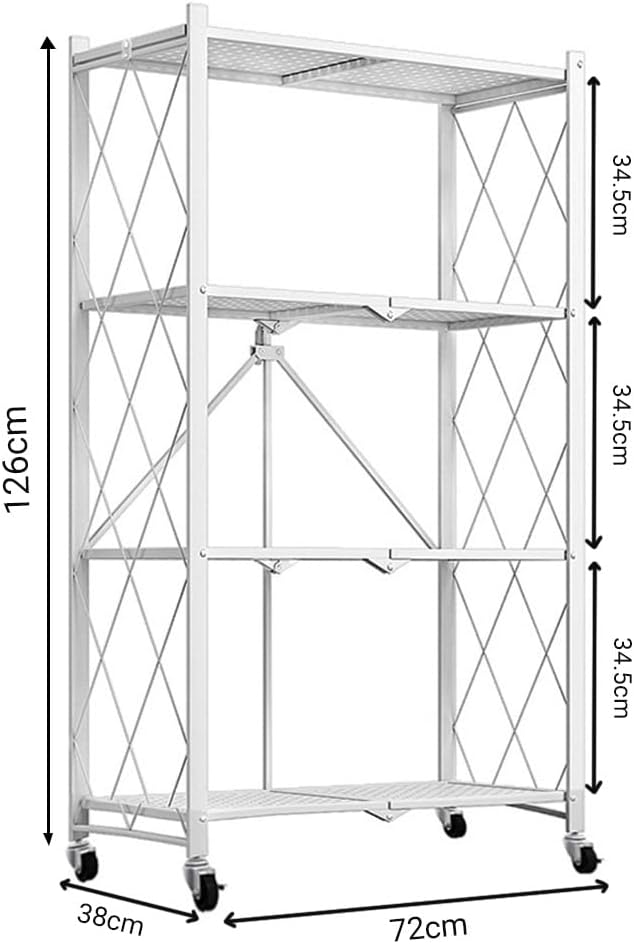 CARLA HOME 4-Tier Foldable Storage Shelf with Wheels for Kitchen Garage Pantry or Basement (White)