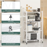 CARLA HOME 4-Tier Foldable Storage Shelf with Wheels for Kitchen Garage Pantry or Basement (White) - 45-Degree Angle