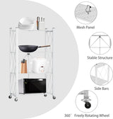 CARLA HOME 4-Tier Foldable Storage Shelf with Wheels for Kitchen Garage Pantry or Basement (White) - Rear View