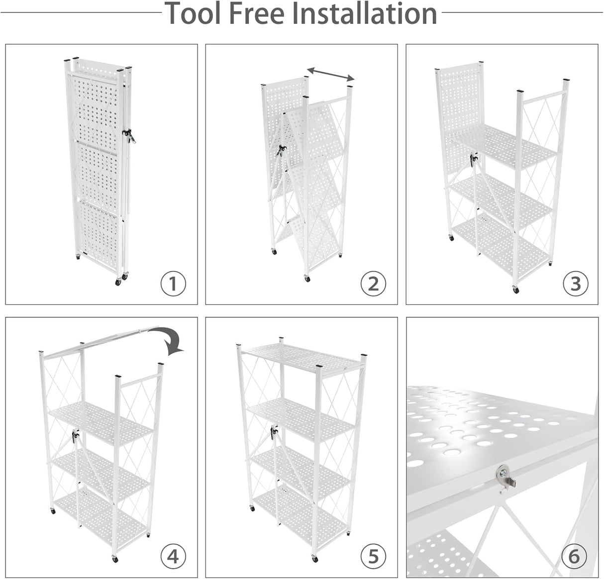 CARLA HOME 4-Tier Foldable Storage Shelf with Wheels for Kitchen Garage Pantry or Basement (White)