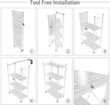 CARLA HOME 4-Tier Foldable Storage Shelf with Wheels for Kitchen Garage Pantry or Basement (White) - Low Angle