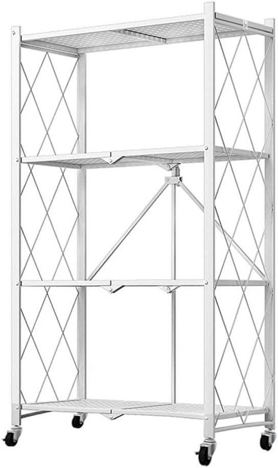 CARLA HOME 4-Tier Foldable Storage Shelf with Wheels for Kitchen Garage Pantry or Basement (White)