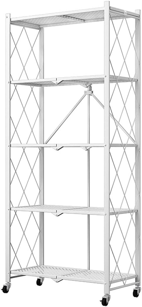 CARLA HOME 5-Tier Foldable Storage Shelf with Wheels for Kitchen Garage Pantry or Basement (White)