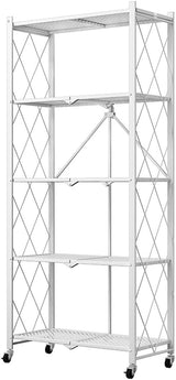 CARLA HOME 5-Tier Foldable Storage Shelf with Wheels for Kitchen Garage Pantry or Basement (White)