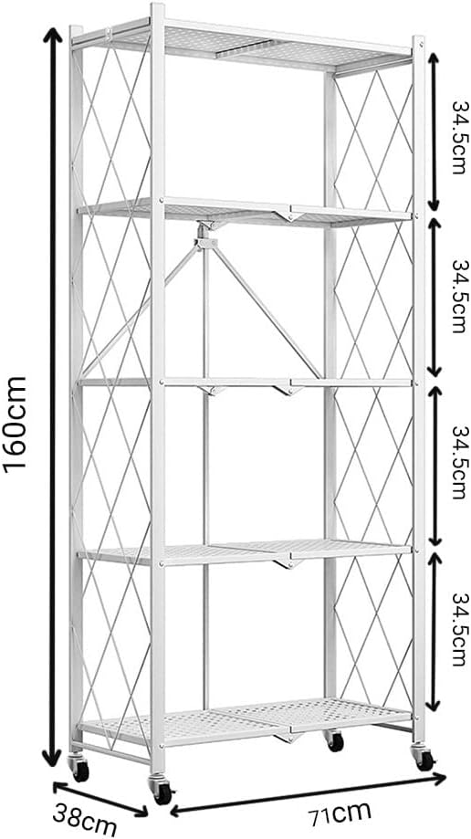 CARLA HOME 5-Tier Foldable Storage Shelf with Wheels for Kitchen Garage Pantry or Basement (White)