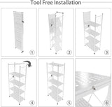 CARLA HOME 5-Tier Foldable Storage Shelf with Wheels for Kitchen Garage Pantry or Basement (White) - Low Angle