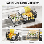CARLA HOME Expandable Dish Drying Rack with Drainage Spout, Utensil Holder & Drainboardfor Kitchen Countertop Organizer (1 tier)