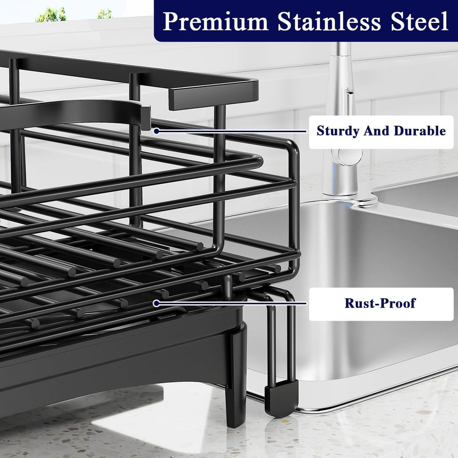 CARLA HOME Expandable Dish Drying Rack with Drainage Spout, Utensil Holder & Drainboardfor Kitchen Countertop Organizer (2 tier)