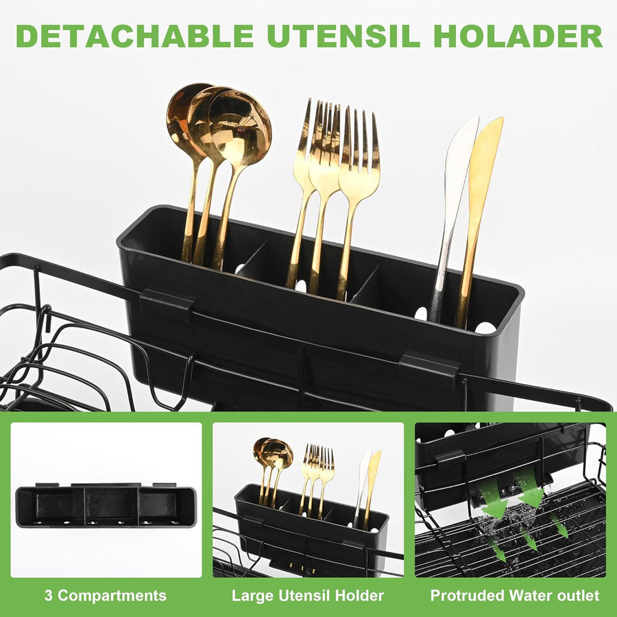 CARLA HOME Expandable Dish Drying Rack with Drainage Spout, Utensil Holder & Drainboardfor Kitchen Countertop Organizer (2 tier)